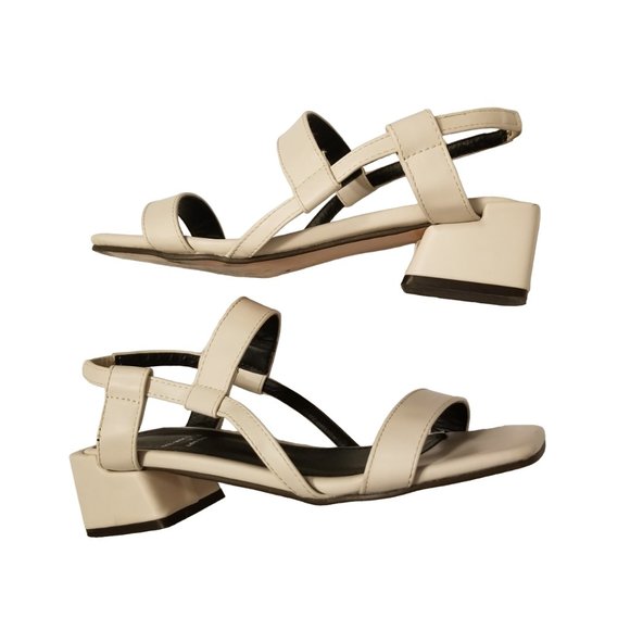 White Strappy Sandals Square Toe Block Heel - Picture 2 of 9